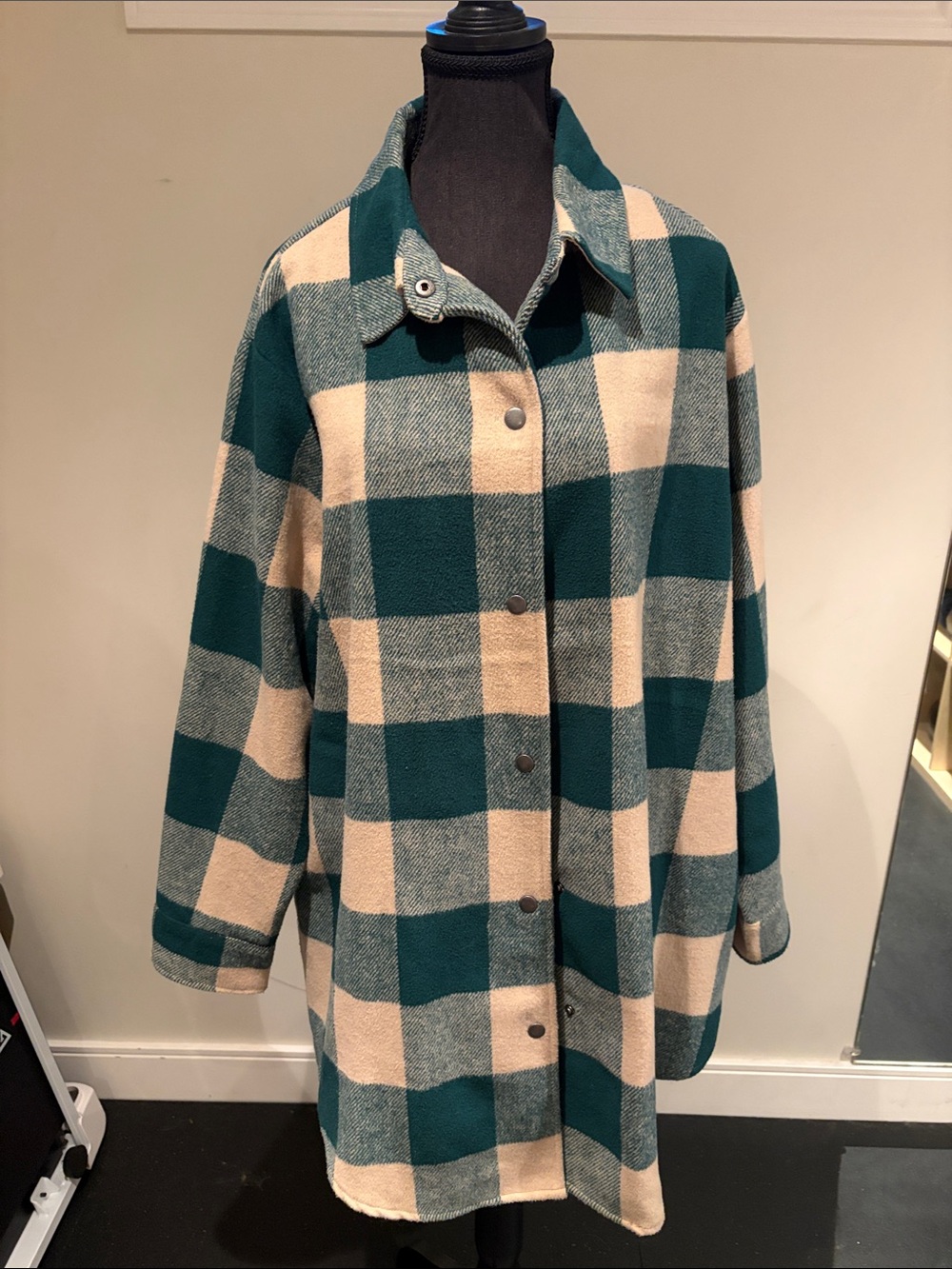 Design Lab Lord & Taylor Green & Cream Plaid Button-Front Coat